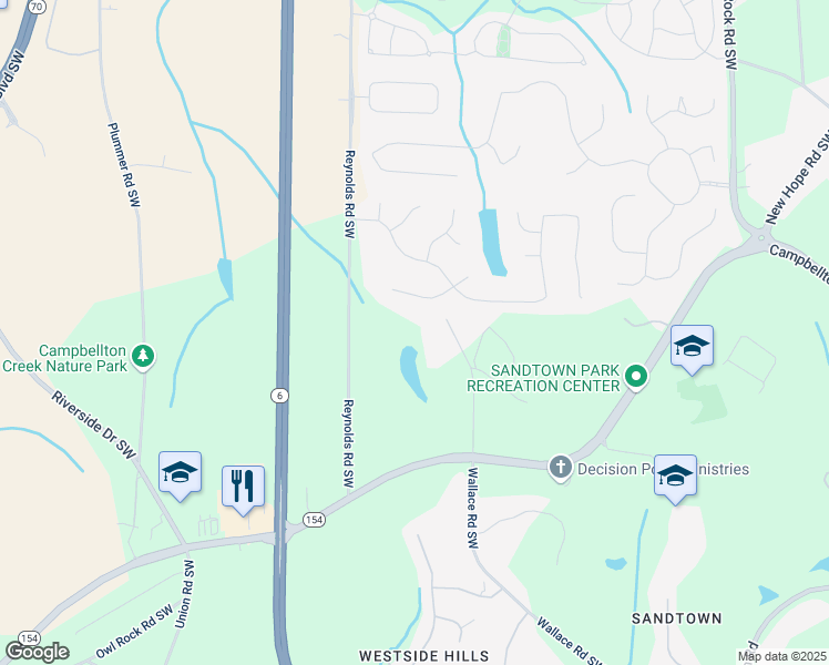 map of restaurants, bars, coffee shops, grocery stores, and more near 1874 Wallace Road Southwest in Atlanta