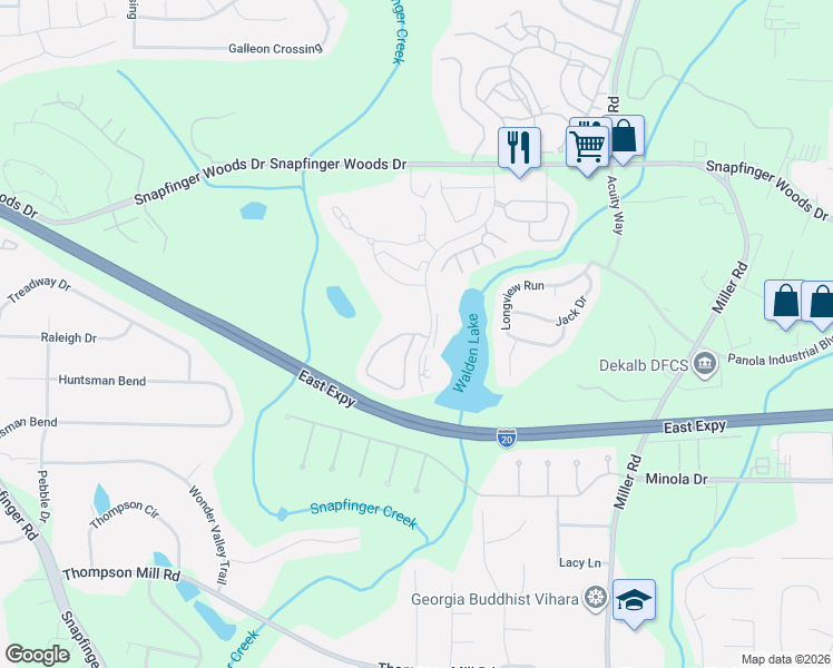 map of restaurants, bars, coffee shops, grocery stores, and more near 2715 Snapfinger Manor in Decatur