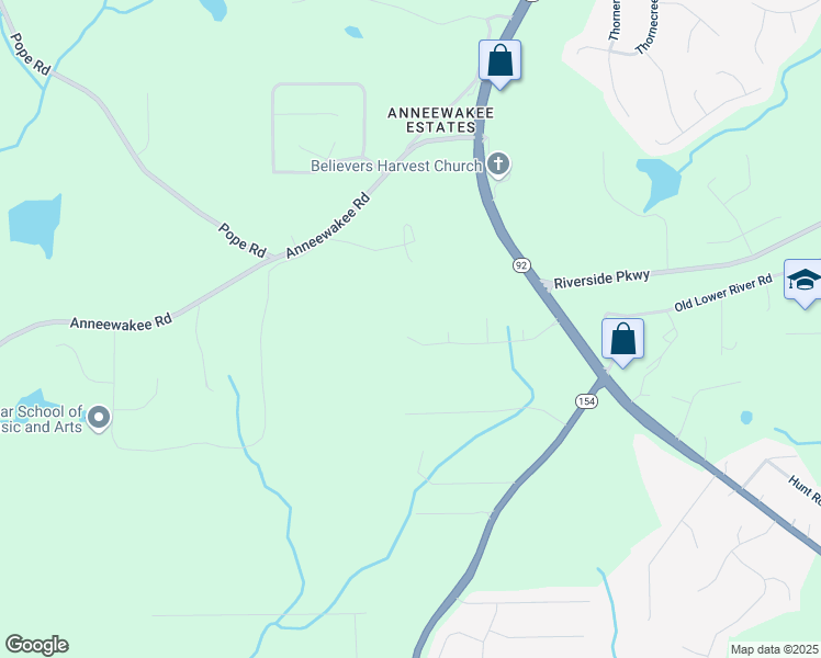 map of restaurants, bars, coffee shops, grocery stores, and more near 2736 Amber Creek Drive in Douglasville