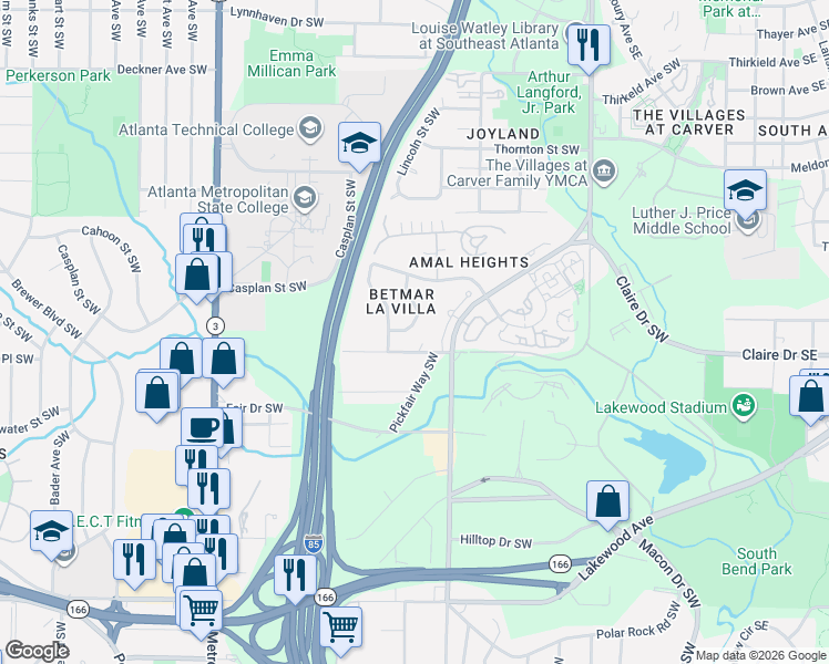 map of restaurants, bars, coffee shops, grocery stores, and more near 1819 Giben Road Southwest in Atlanta