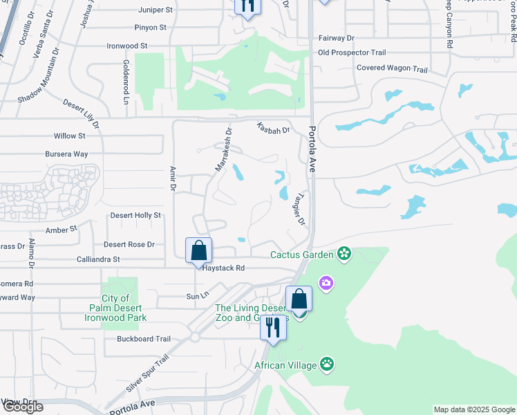 map of restaurants, bars, coffee shops, grocery stores, and more near 47434 Medina Drive East in Palm Desert