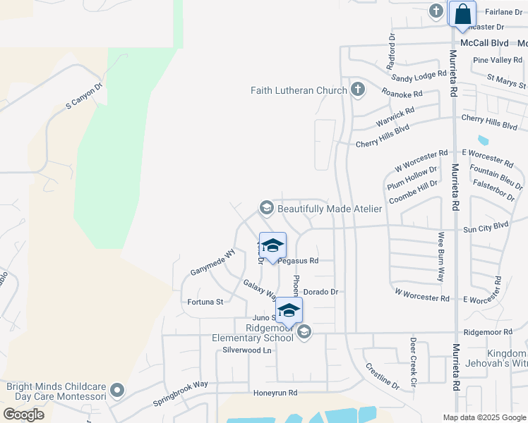map of restaurants, bars, coffee shops, grocery stores, and more near 28540 Eridanus Drive in Menifee