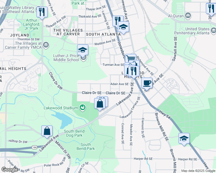 map of restaurants, bars, coffee shops, grocery stores, and more near 126 Adair Avenue Southeast in Atlanta