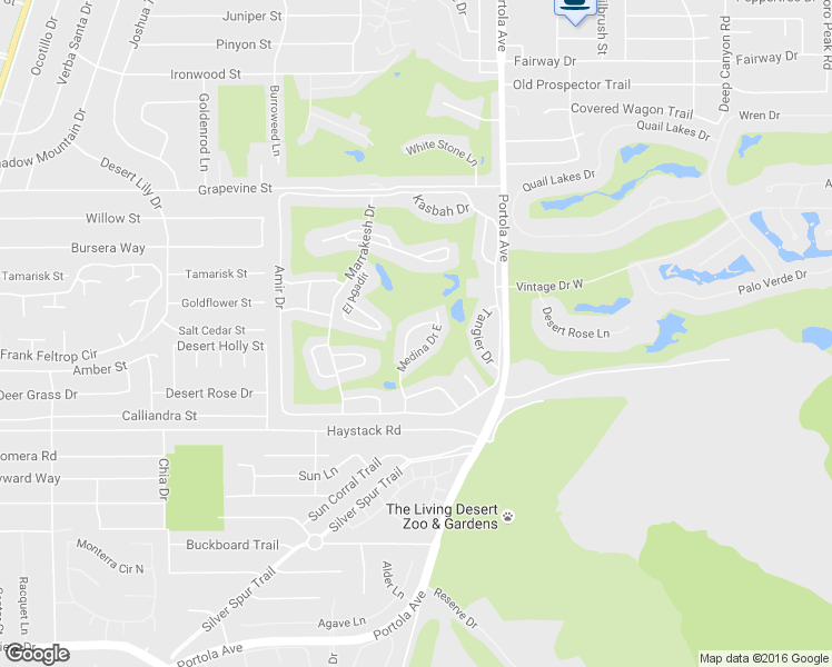 map of restaurants, bars, coffee shops, grocery stores, and more near 47434 Medina Drive West in Palm Desert