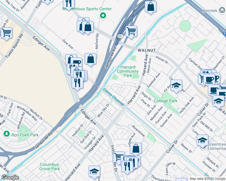 map of restaurants, bars, coffee shops, grocery stores, and more near 188 Kensington Park in Irvine
