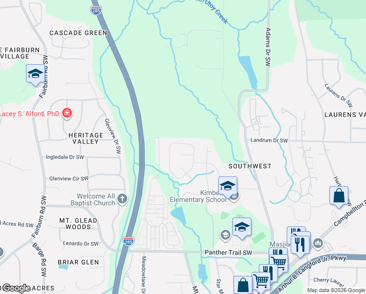 map of restaurants, bars, coffee shops, grocery stores, and more near 3129 Esplanade Circle Southwest in Atlanta