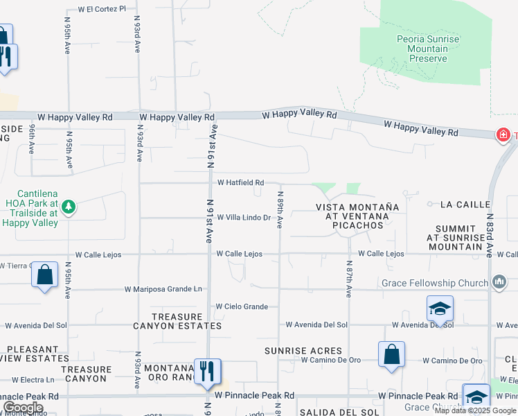 map of restaurants, bars, coffee shops, grocery stores, and more near 8980 West Villa Lindo Drive in Peoria
