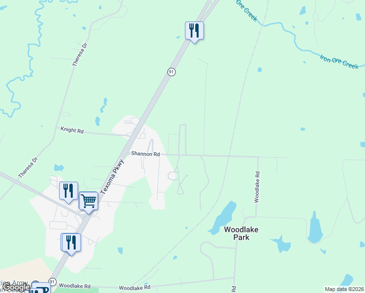 map of restaurants, bars, coffee shops, grocery stores, and more near 90 Valley View Circle in Denison