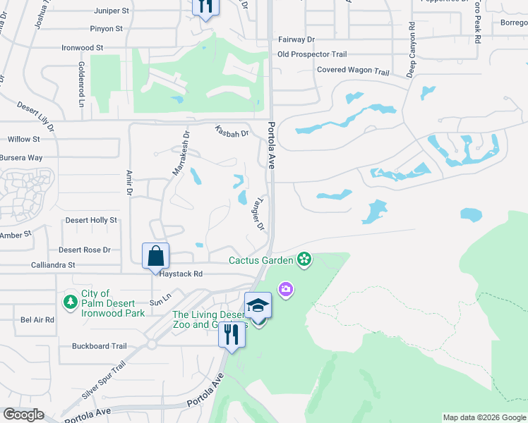 map of restaurants, bars, coffee shops, grocery stores, and more near 47489 Tangier Drive in Palm Desert