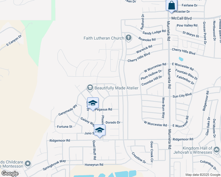 map of restaurants, bars, coffee shops, grocery stores, and more near 25500 Aquila Court in Menifee