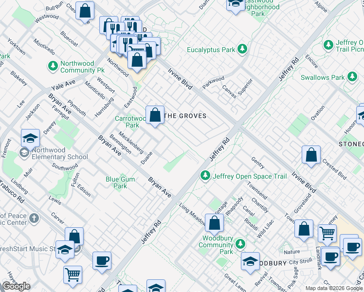 map of restaurants, bars, coffee shops, grocery stores, and more near 8 Cape Cod in Irvine