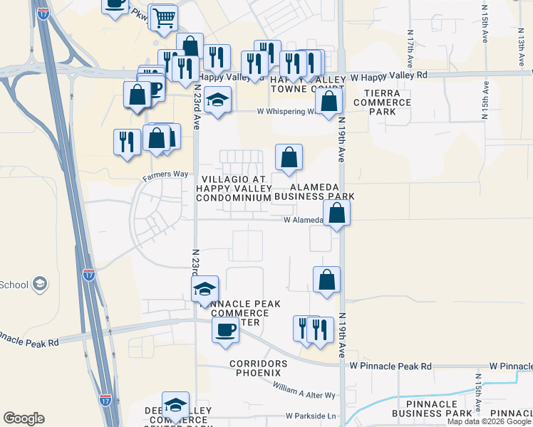 map of restaurants, bars, coffee shops, grocery stores, and more near 24350 North 20th Drive in Phoenix