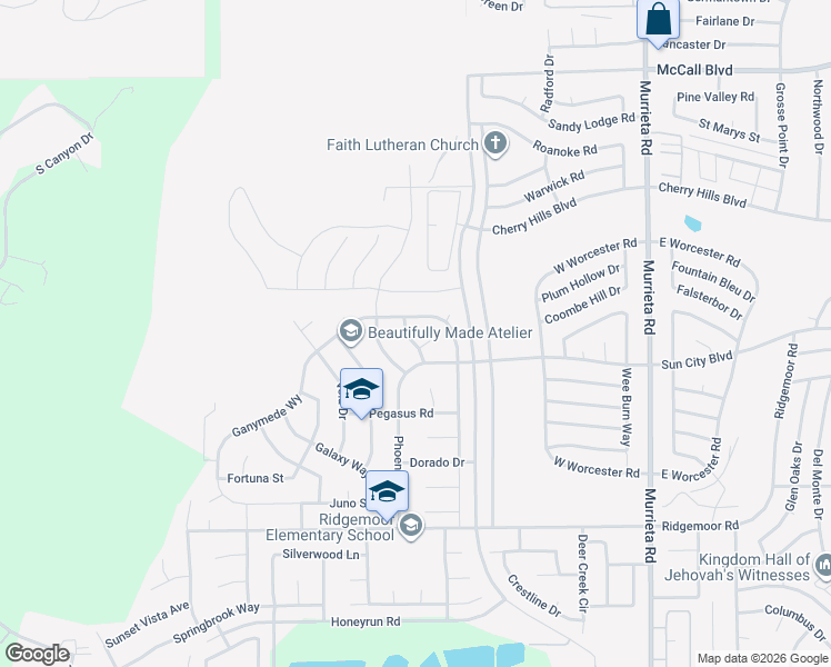 map of restaurants, bars, coffee shops, grocery stores, and more near 28602 Milky Way in Menifee