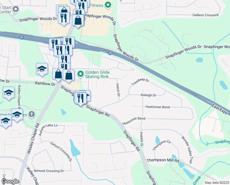 map of restaurants, bars, coffee shops, grocery stores, and more near 2726 Hutch Drive in Decatur