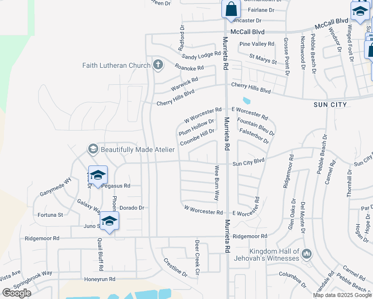 map of restaurants, bars, coffee shops, grocery stores, and more near 25780 Middlebury Way in Menifee
