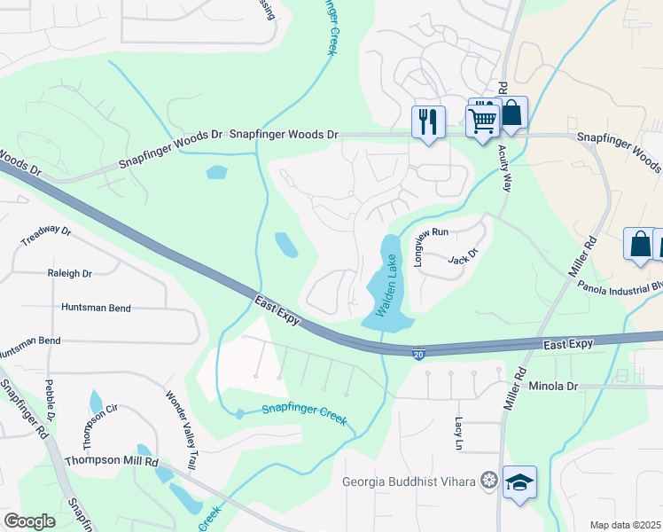 map of restaurants, bars, coffee shops, grocery stores, and more near 2735 Snapfinger Manor in Decatur