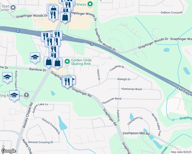 map of restaurants, bars, coffee shops, grocery stores, and more near 2726 Hutch Drive in Decatur