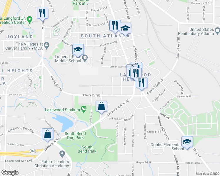 map of restaurants, bars, coffee shops, grocery stores, and more near 135 Adair Avenue Southeast in Atlanta