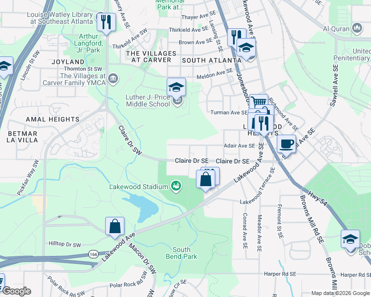 map of restaurants, bars, coffee shops, grocery stores, and more near 38 Adair Avenue Southeast in Atlanta