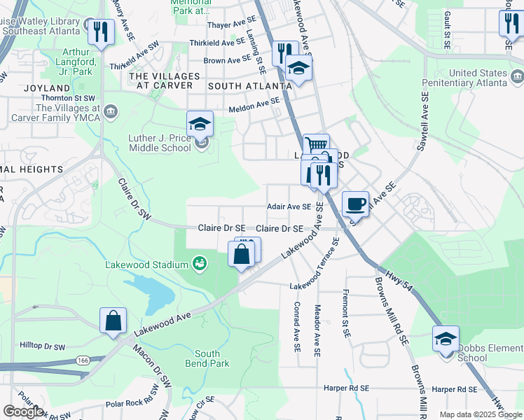 map of restaurants, bars, coffee shops, grocery stores, and more near 135 Adair Avenue Southeast in Atlanta