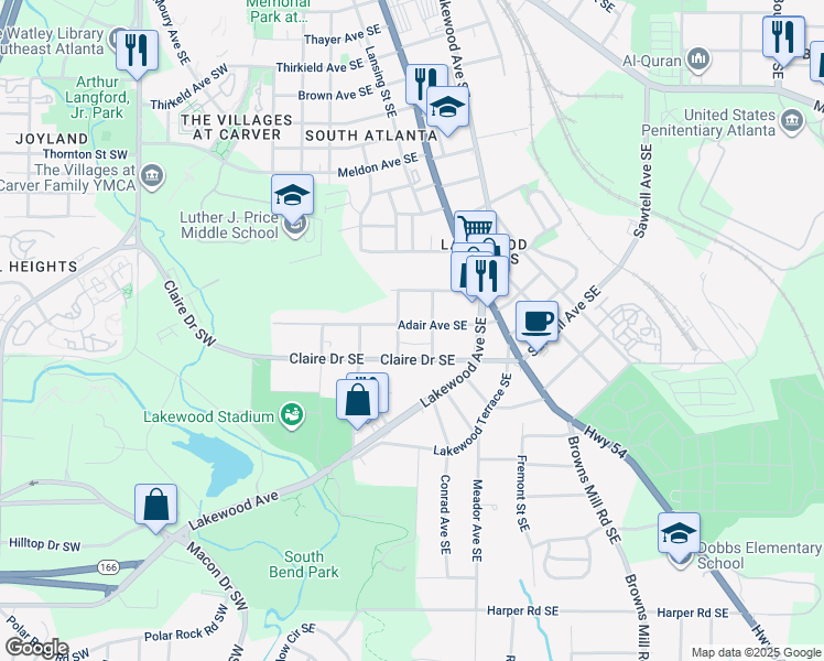 map of restaurants, bars, coffee shops, grocery stores, and more near 161 Adair Avenue Southeast in Atlanta
