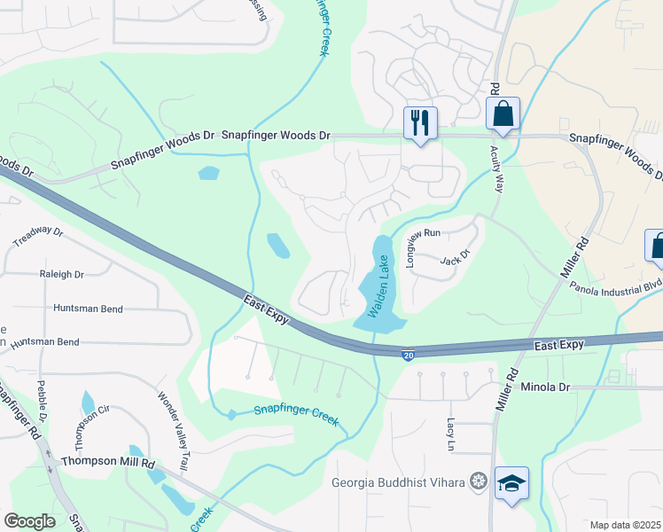 map of restaurants, bars, coffee shops, grocery stores, and more near 2727 Snapfinger Manor in Decatur