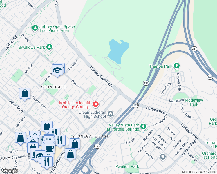 map of restaurants, bars, coffee shops, grocery stores, and more near 222 Bancroft in Irvine