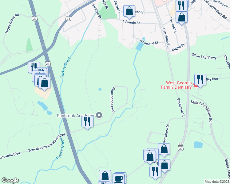 map of restaurants, bars, coffee shops, grocery stores, and more near 319 Stonebridge Boulevard in Bremen