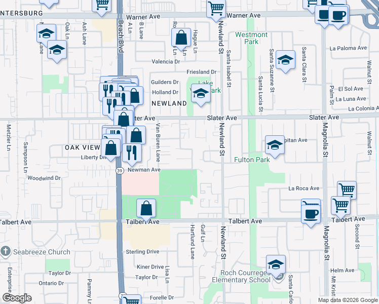 map of restaurants, bars, coffee shops, grocery stores, and more near 8371 Benjamin Drive in Huntington Beach