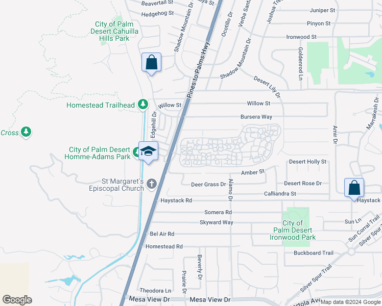 map of restaurants, bars, coffee shops, grocery stores, and more near 72813 Don Larson Lane in Palm Desert
