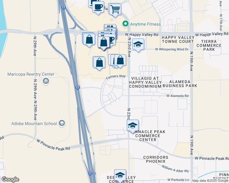 map of restaurants, bars, coffee shops, grocery stores, and more near 24250 North 23rd Avenue in Phoenix