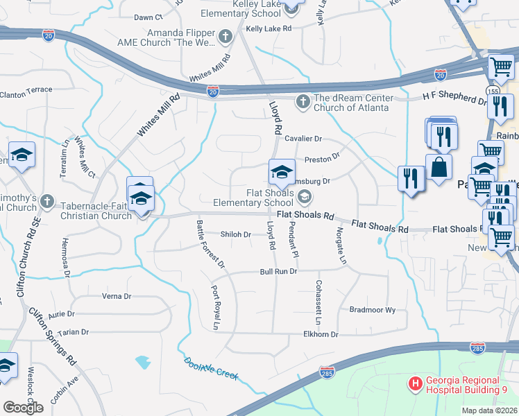 map of restaurants, bars, coffee shops, grocery stores, and more near 2522 Corner Shoals Drive in Decatur