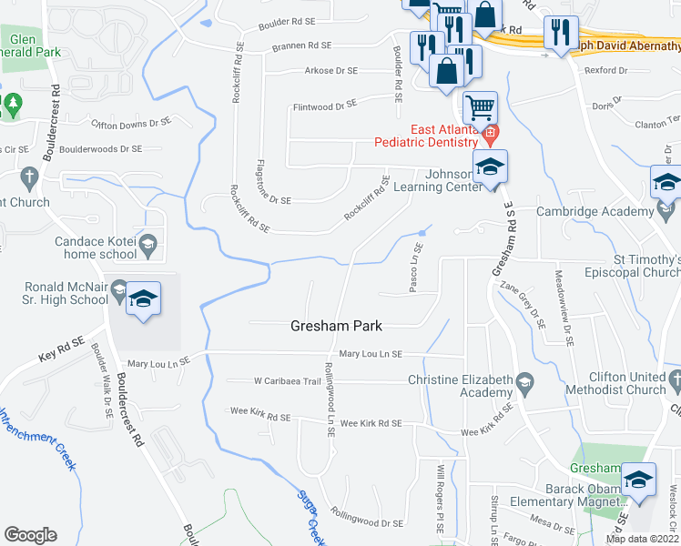 map of restaurants, bars, coffee shops, grocery stores, and more near 2767 Rollingwood Lane Southeast in Atlanta