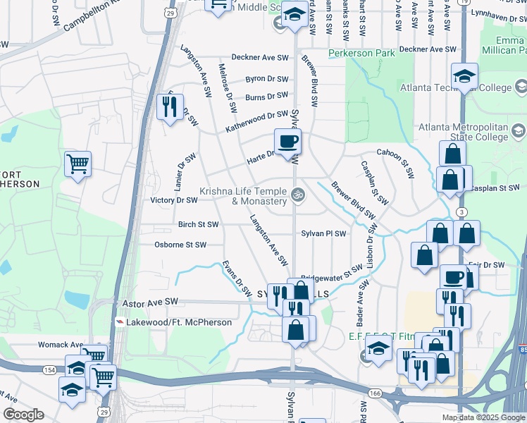 map of restaurants, bars, coffee shops, grocery stores, and more near 1768 Melrose Drive Southwest in Atlanta