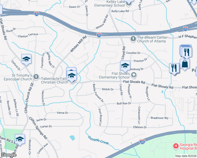 map of restaurants, bars, coffee shops, grocery stores, and more near 2442 Corner Shoals Drive in Decatur