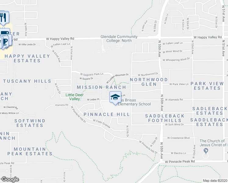 map of restaurants, bars, coffee shops, grocery stores, and more near 24220 North 58th Avenue in Glendale