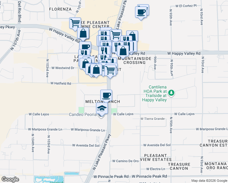 map of restaurants, bars, coffee shops, grocery stores, and more near 9878 West Jj Ranch Road in Peoria