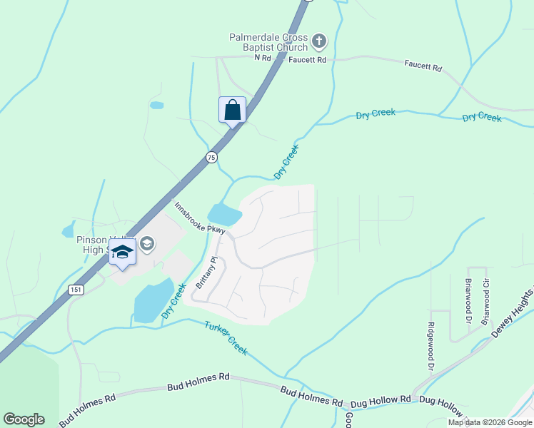 map of restaurants, bars, coffee shops, grocery stores, and more near 4706 Brook Crest Lane in Pinson