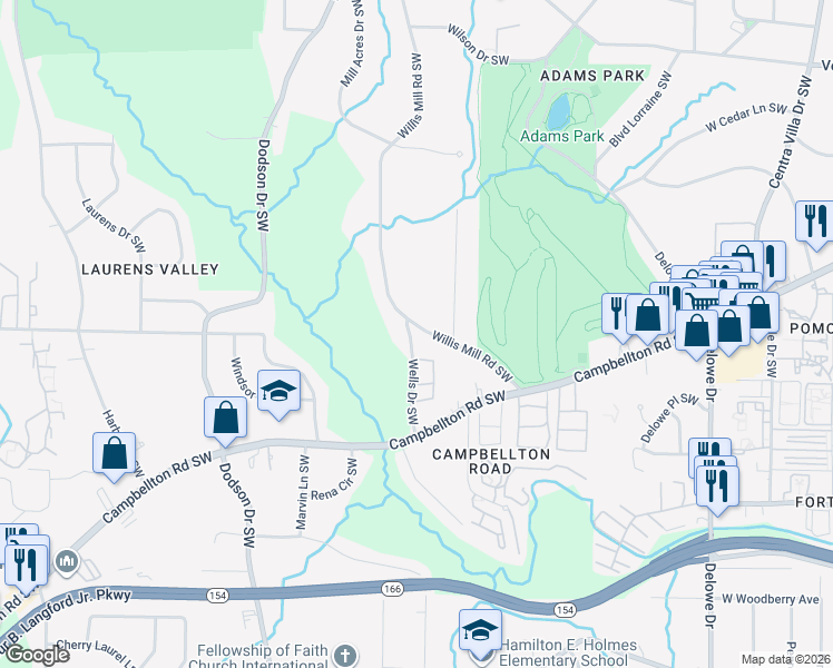 map of restaurants, bars, coffee shops, grocery stores, and more near 1796 Willis Mill Road Southwest in Atlanta