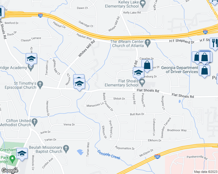 map of restaurants, bars, coffee shops, grocery stores, and more near 2463 Corner Shoals Drive in Decatur