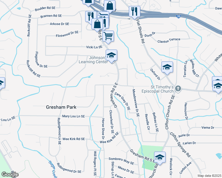 map of restaurants, bars, coffee shops, grocery stores, and more near 2797 Gresham Road South East in Atlanta