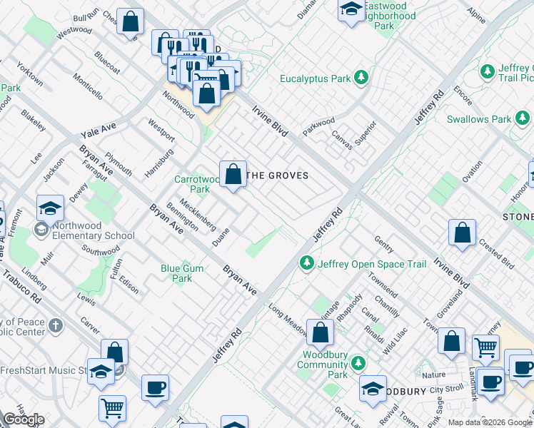 map of restaurants, bars, coffee shops, grocery stores, and more near 14 Cape Cod in Irvine
