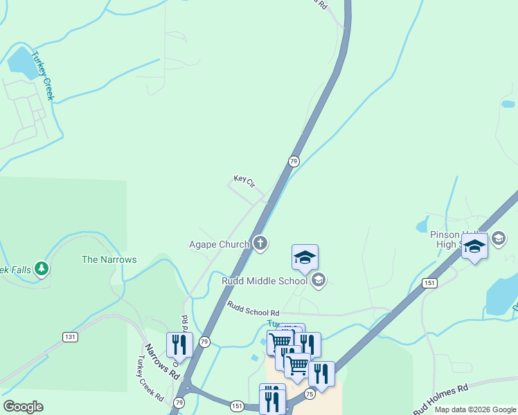 map of restaurants, bars, coffee shops, grocery stores, and more near 6939 Old Bradford Road in Pinson
