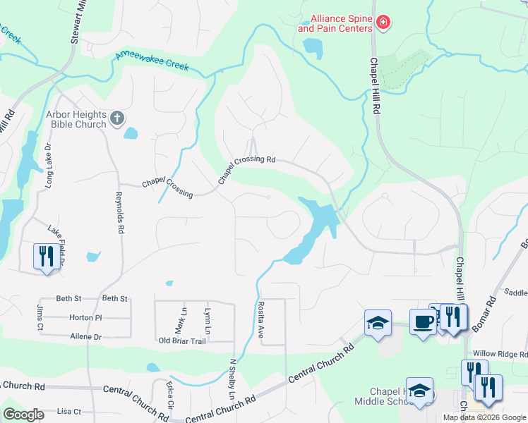 map of restaurants, bars, coffee shops, grocery stores, and more near 5016 Chapel Lake Circle in Douglasville