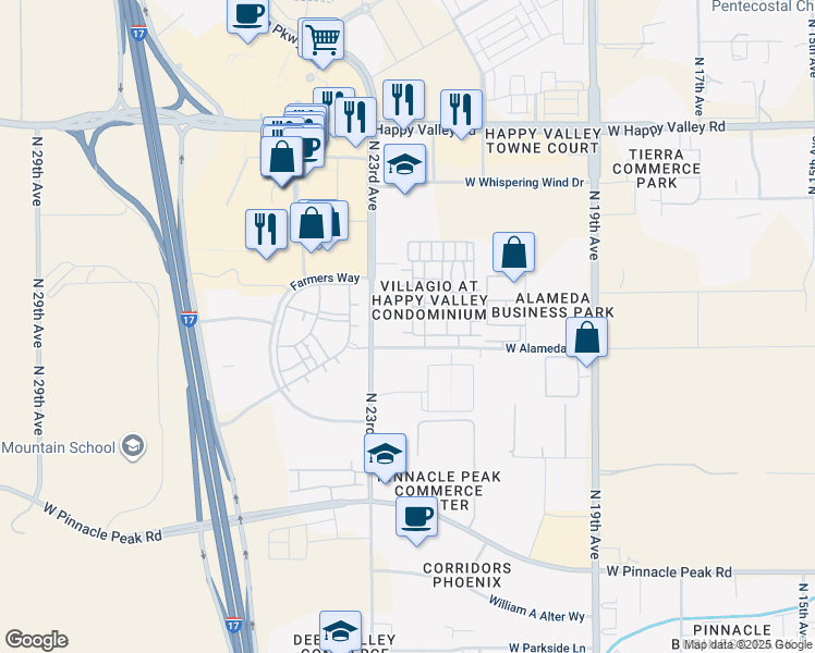 map of restaurants, bars, coffee shops, grocery stores, and more near Unnamed Road in Phoenix