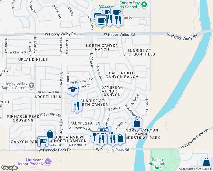 map of restaurants, bars, coffee shops, grocery stores, and more near 3859 West Charlotte Drive in Glendale