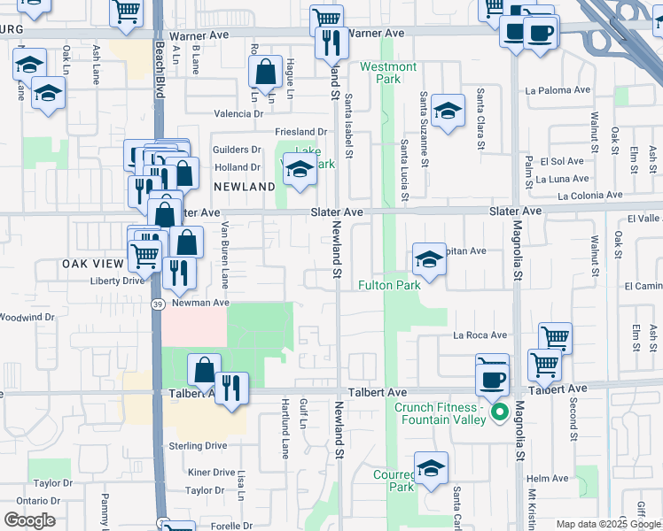 map of restaurants, bars, coffee shops, grocery stores, and more near 8471 Benjamin Drive in Huntington Beach