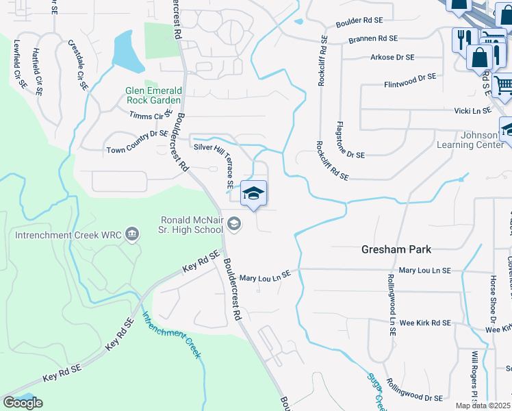 map of restaurants, bars, coffee shops, grocery stores, and more near 2956 Silver Hill Terrace Southeast in Atlanta