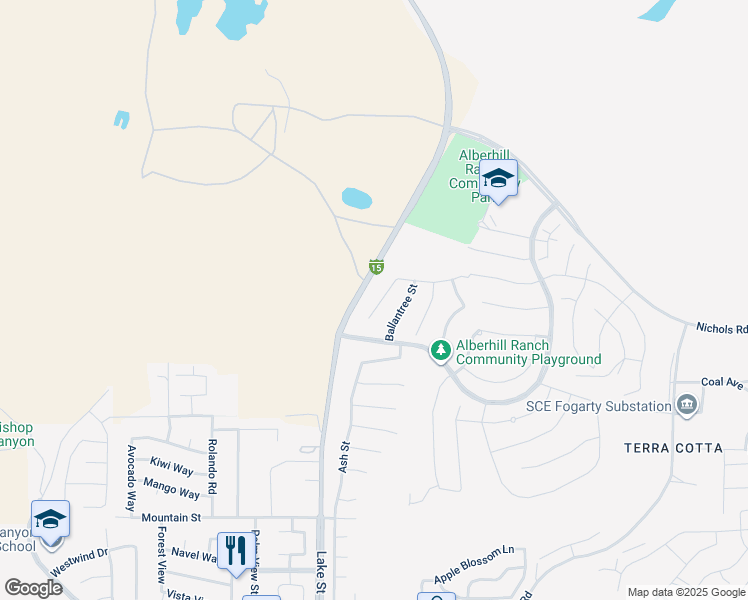 map of restaurants, bars, coffee shops, grocery stores, and more near 4116 Poplar Circle in Lake Elsinore