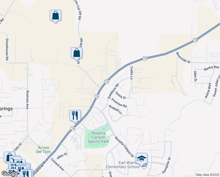 map of restaurants, bars, coffee shops, grocery stores, and more near 45002 Altissimo Way in Lake Elsinore